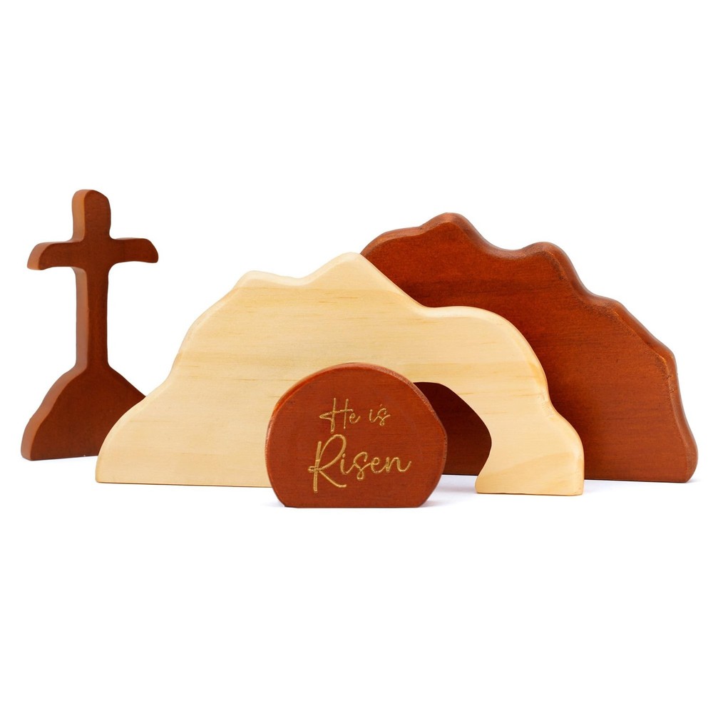 Empty Tomb Scene Spring Easter Decorations, He is Risen Natural Wood Easter D...