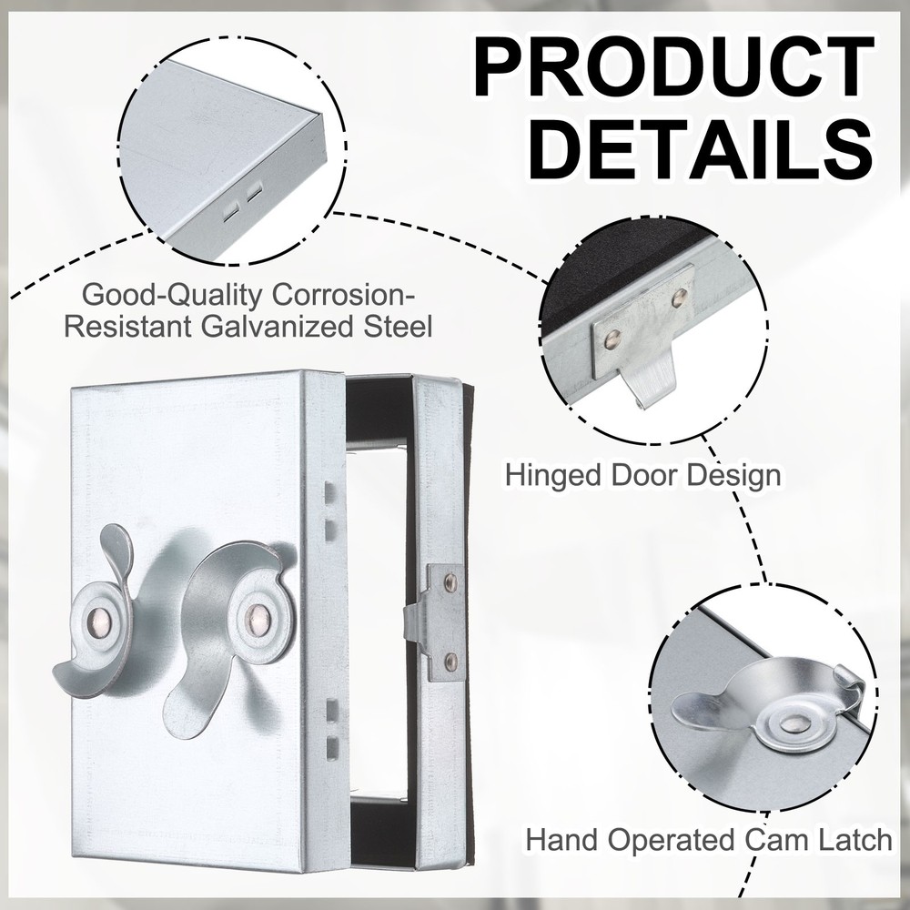 10x10" Galvanized Steel Access Panel with 2 Clasp Lock for Plumbing, Silver Tone