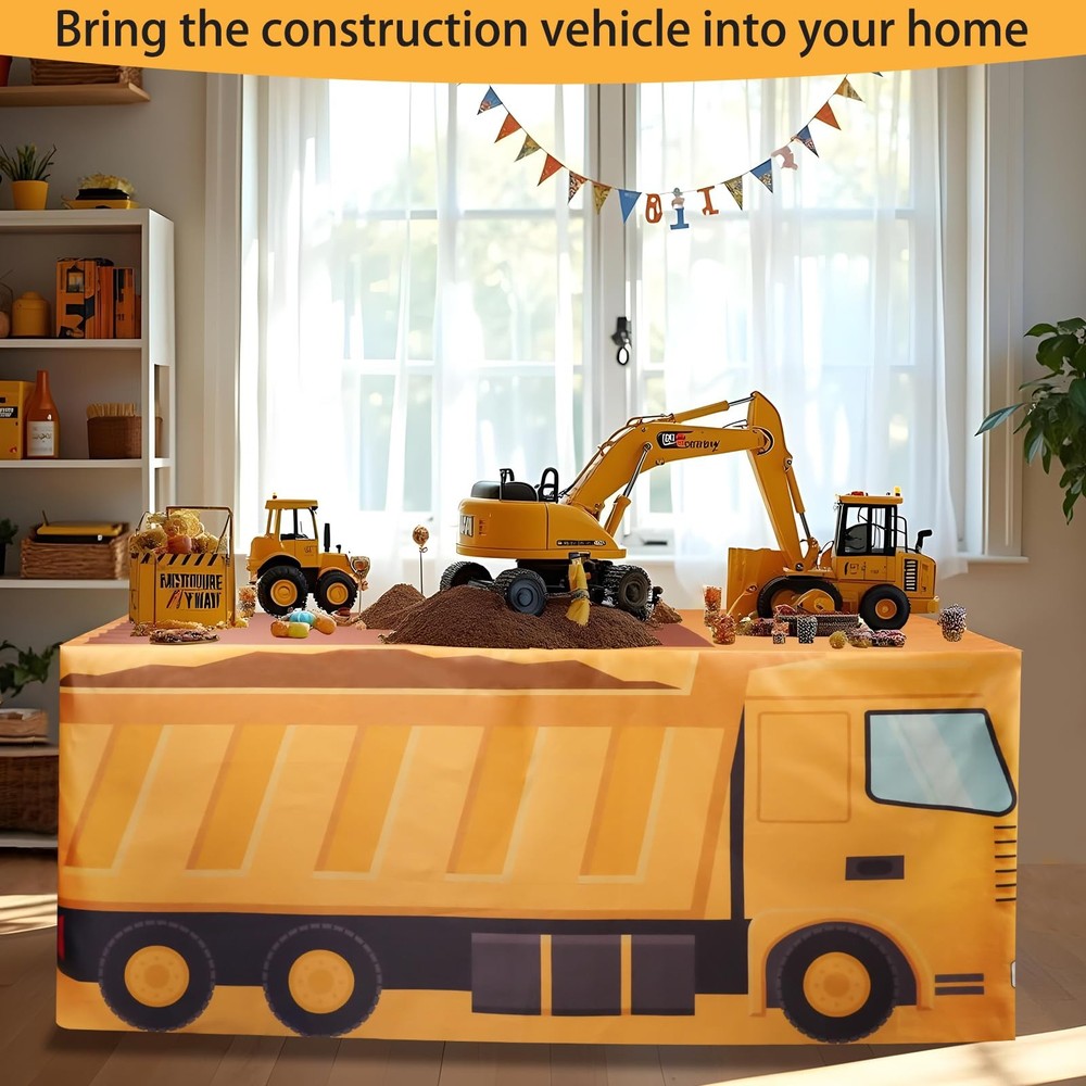 6Ft Construction Vehicle Table ClothConstruction Birthday Decorations for Kid...