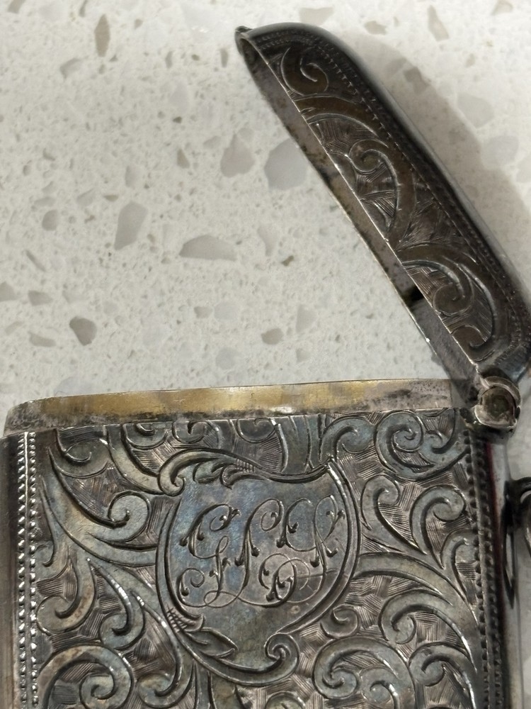 Antique Victorian Sterling Silver? Engraved Match Safe/Vesta Case