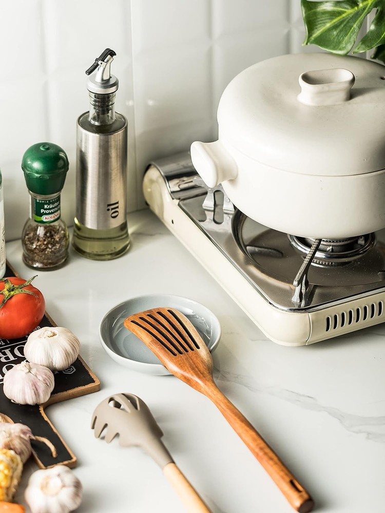 Ceramic Spoon Rest for Kitchen Counter, Holder Light Gray