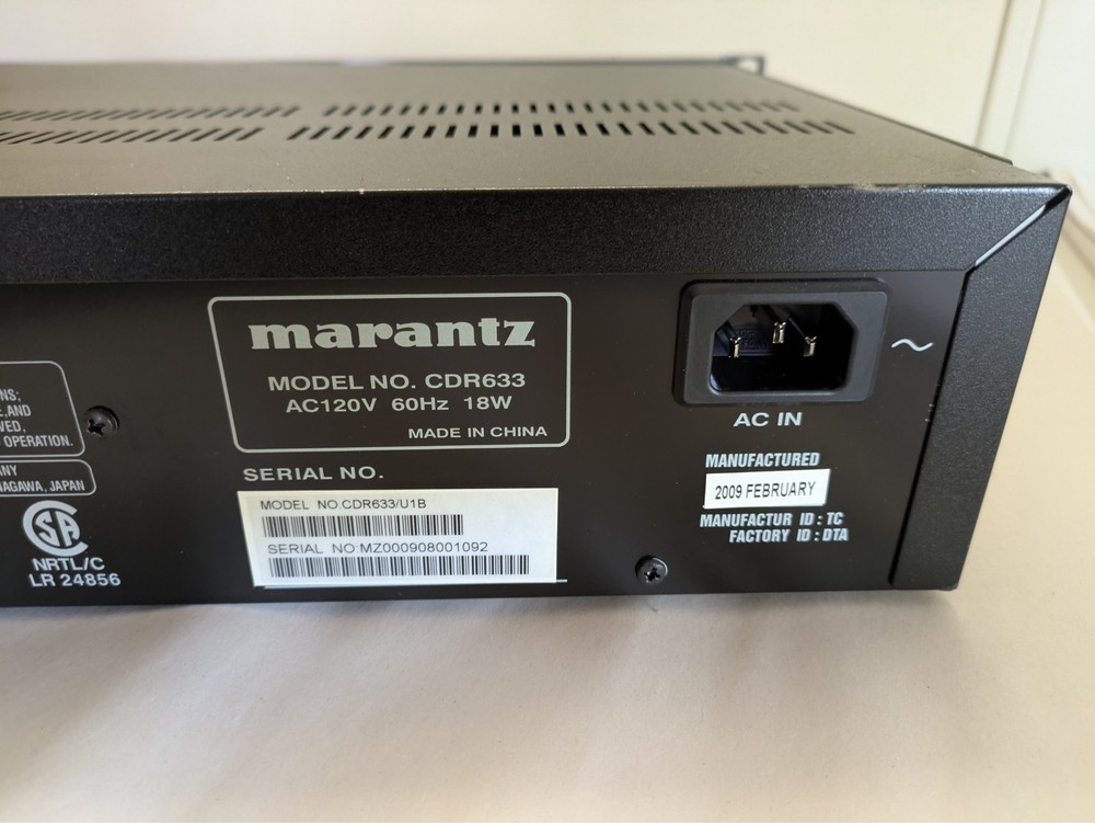 Marantz CDR633 Professional Rackmount Slot Loading CD Player Recorder Needs Cord