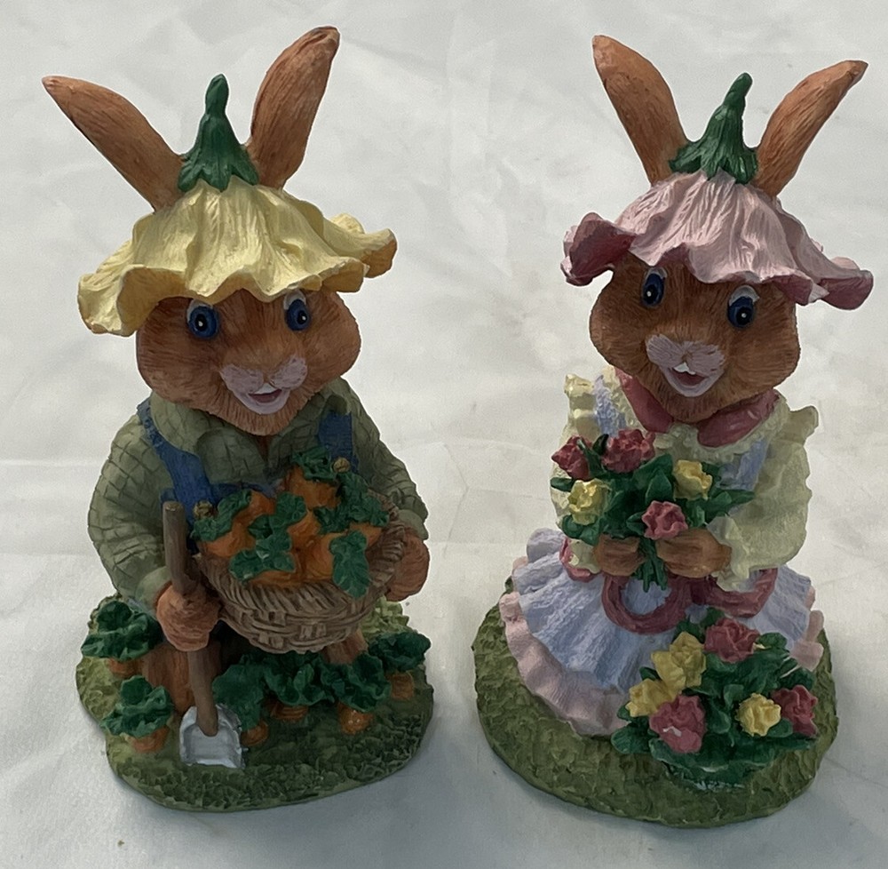 Easter Spring Bunnies Rabbit Figurines 5 1/2” Cute Set Garden