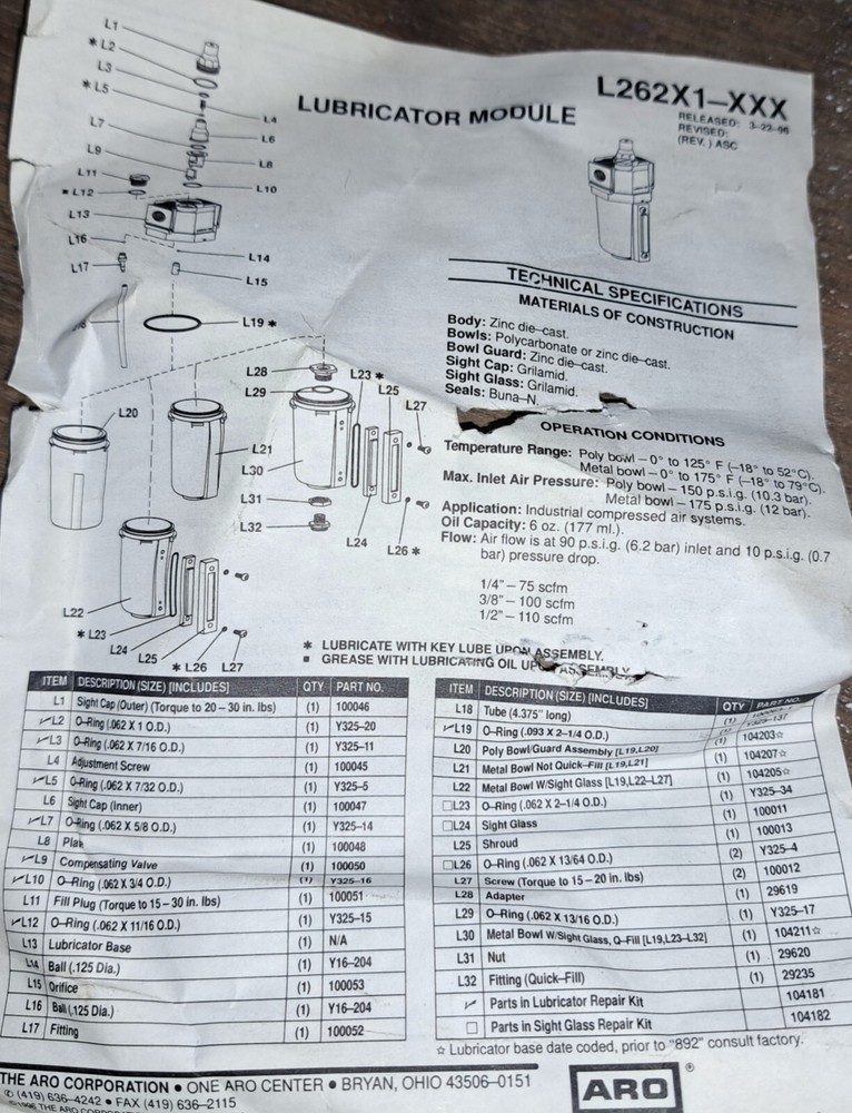 ARO Module/Air 2000 Lubricator - K9196 NIB
