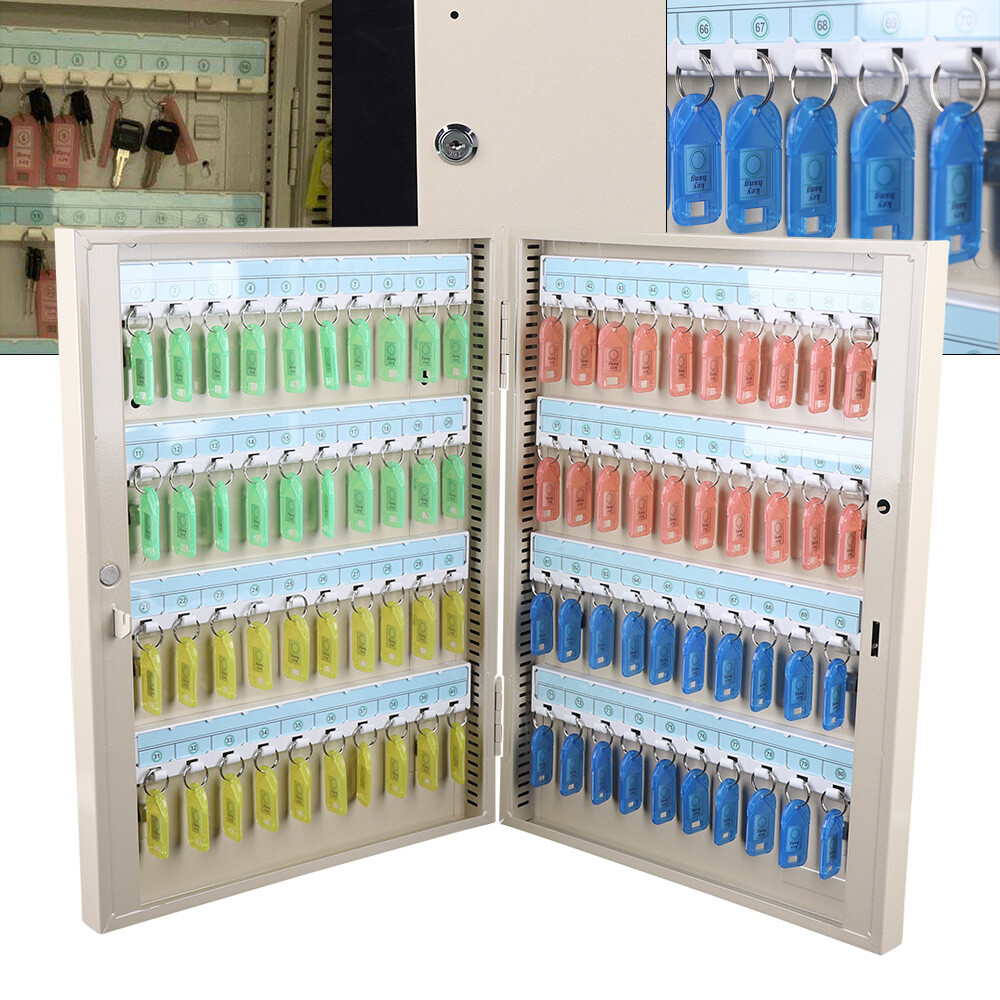 80 Keys Wall Mount Double Sides Lock Box Tiered Storage Safe Cabinet W/Pull Ring