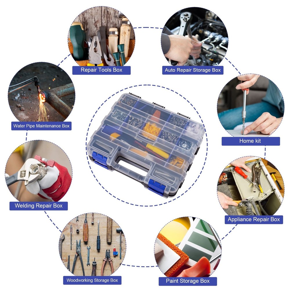 Hardware Organizer Box with 34 Compartments & Removable Dividers - Durable Pl...