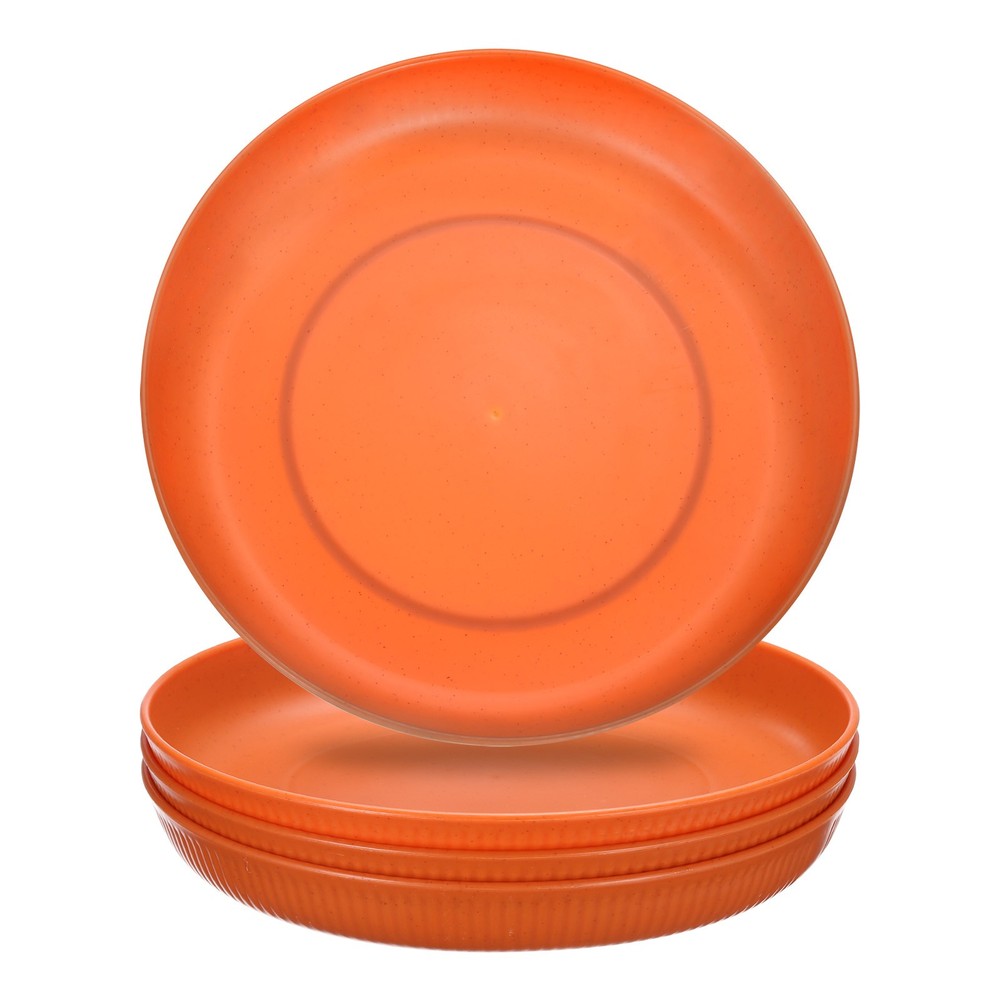 4Pcs Plastic Plates Set 9 Inch Unbreakable Dinner Plates, Orange