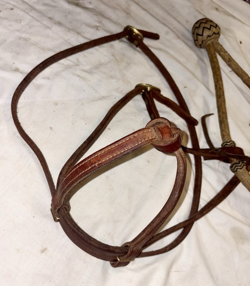 USED LEATHER & BRAIDED LOOP HORSE HALTER