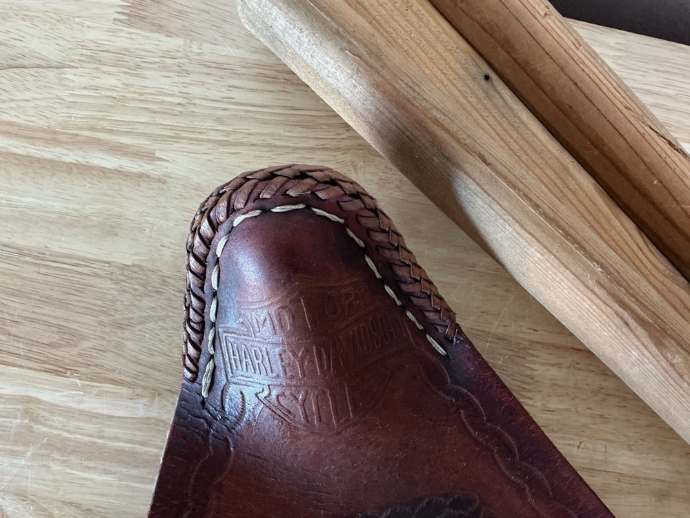 Vintage Hand Tooled Harley Davidson Tripod Saddle Seat Leather Old