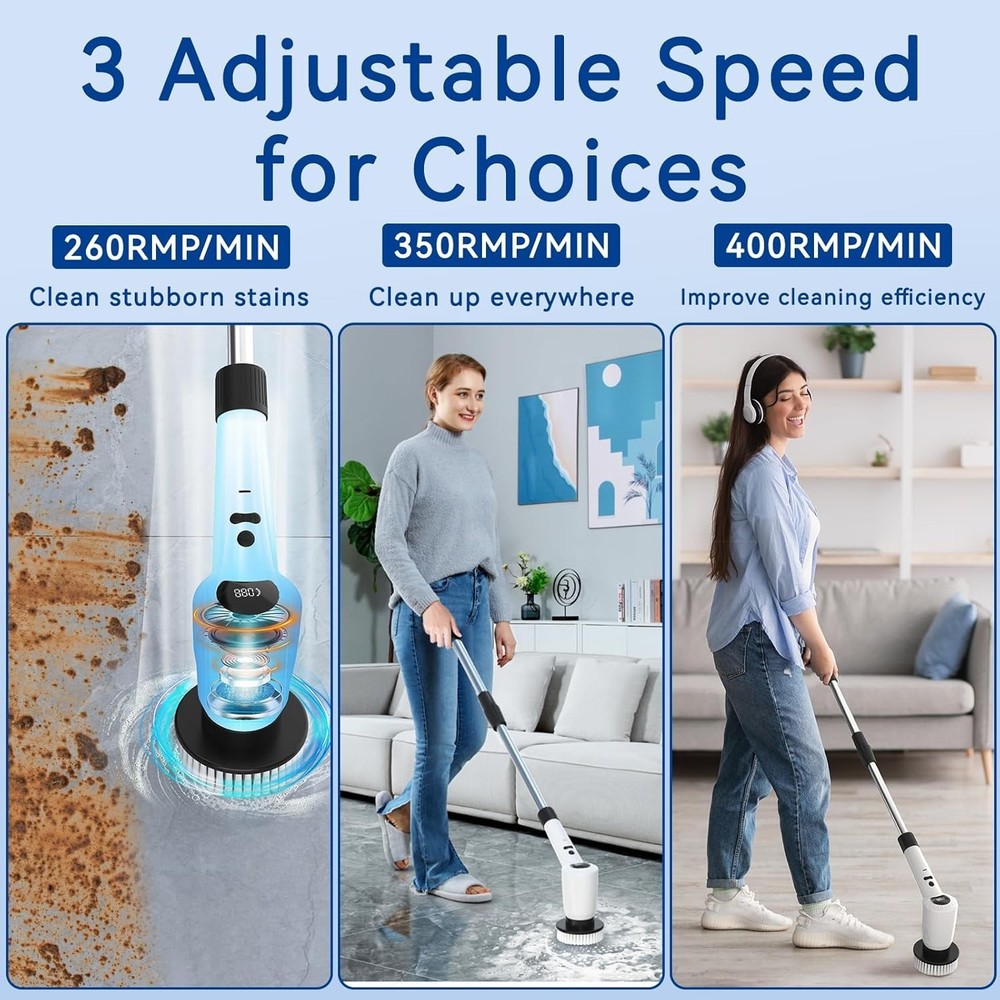 Electric Spin Scrubber with 3 Speed & Ergonomic Design for Easy Cleaning