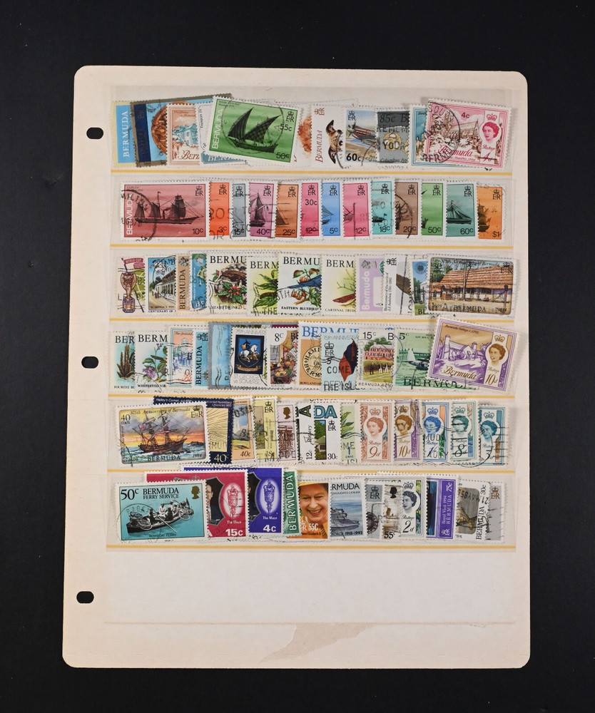 Bermuda 150 Used Stamps 2-Pages includes high values British Colony