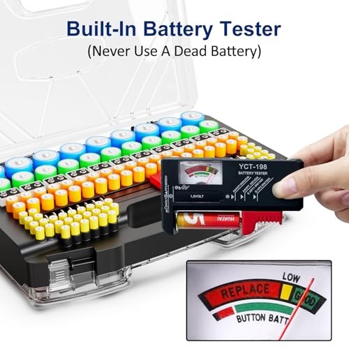 Battery Organizer Storage Holder Box Case with Tester - 285 Batteries BLACK