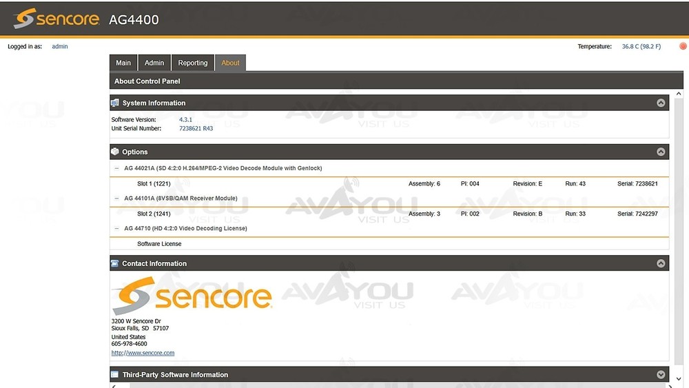 Sencore openGear AG4400 Receiver Decoder Card 8VSB/QAM HD 4:2:0 H.264 MPEG-2