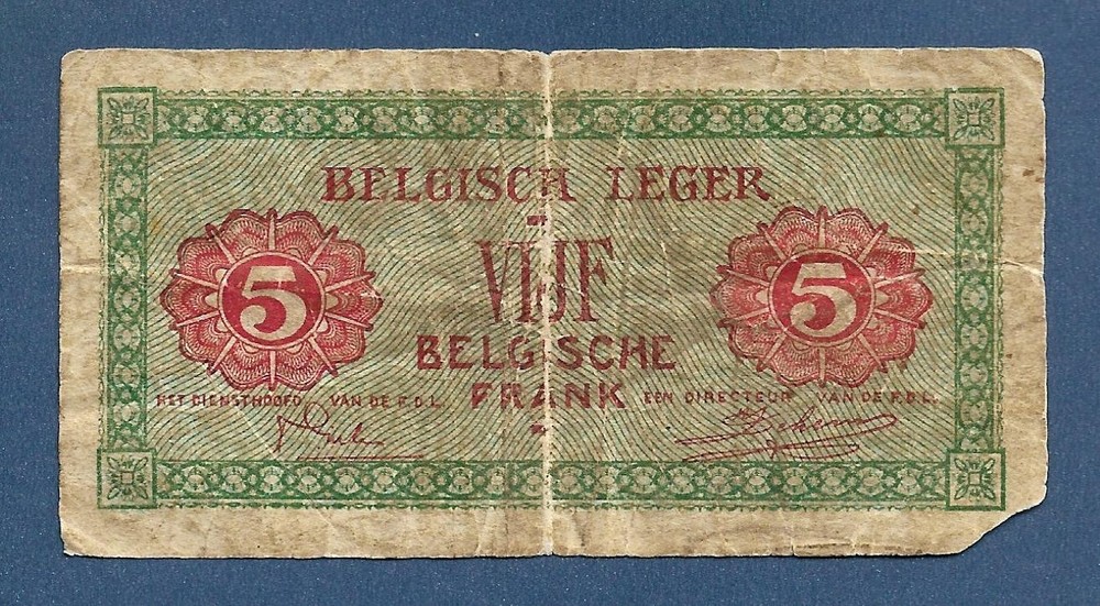 (DN) Belgium Armee 5 Francs 1946 P-M3 Fine
