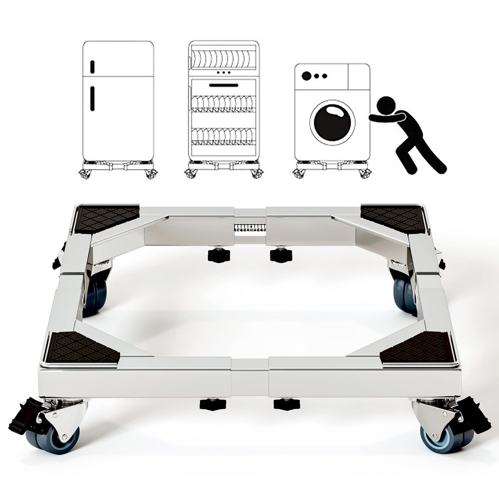 Stainless Steel Mobile Fridge & Washer Stand with Wheels - Adjustable Dolly