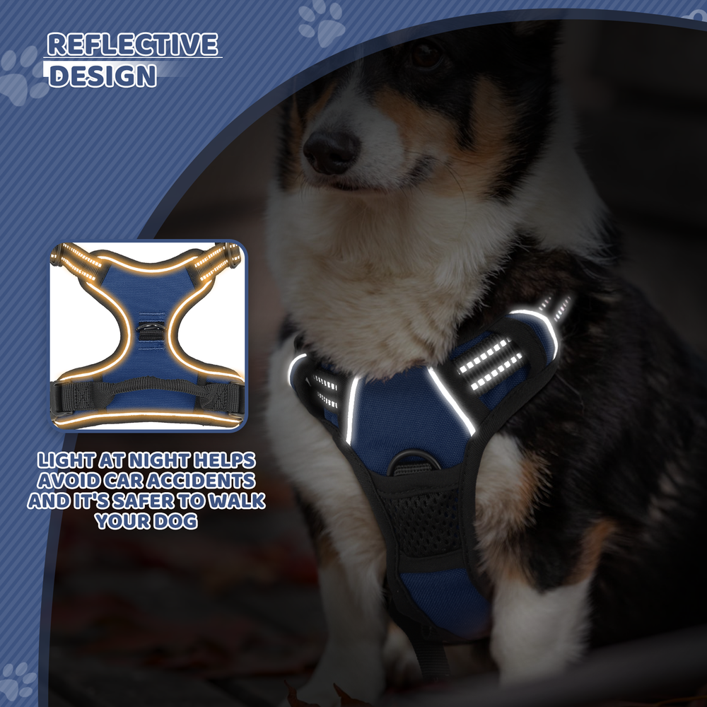 Soft & Comfortable No Pull Reflective Dog Pet Harness Adjustable w/Padded Handle