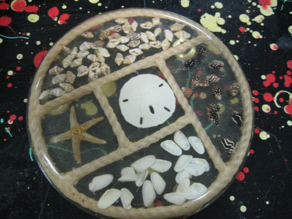 Resin Hot Plate Beach Theme with Embedded Shells, Rope, Sand Dollar