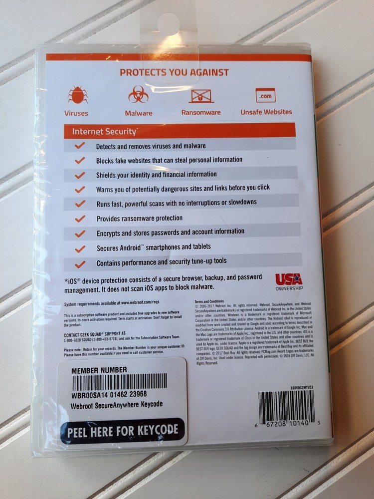 WEBROOT Secure Anywhere Internet Security, 3 Devices Antivirus Mobile PC Mac NIB