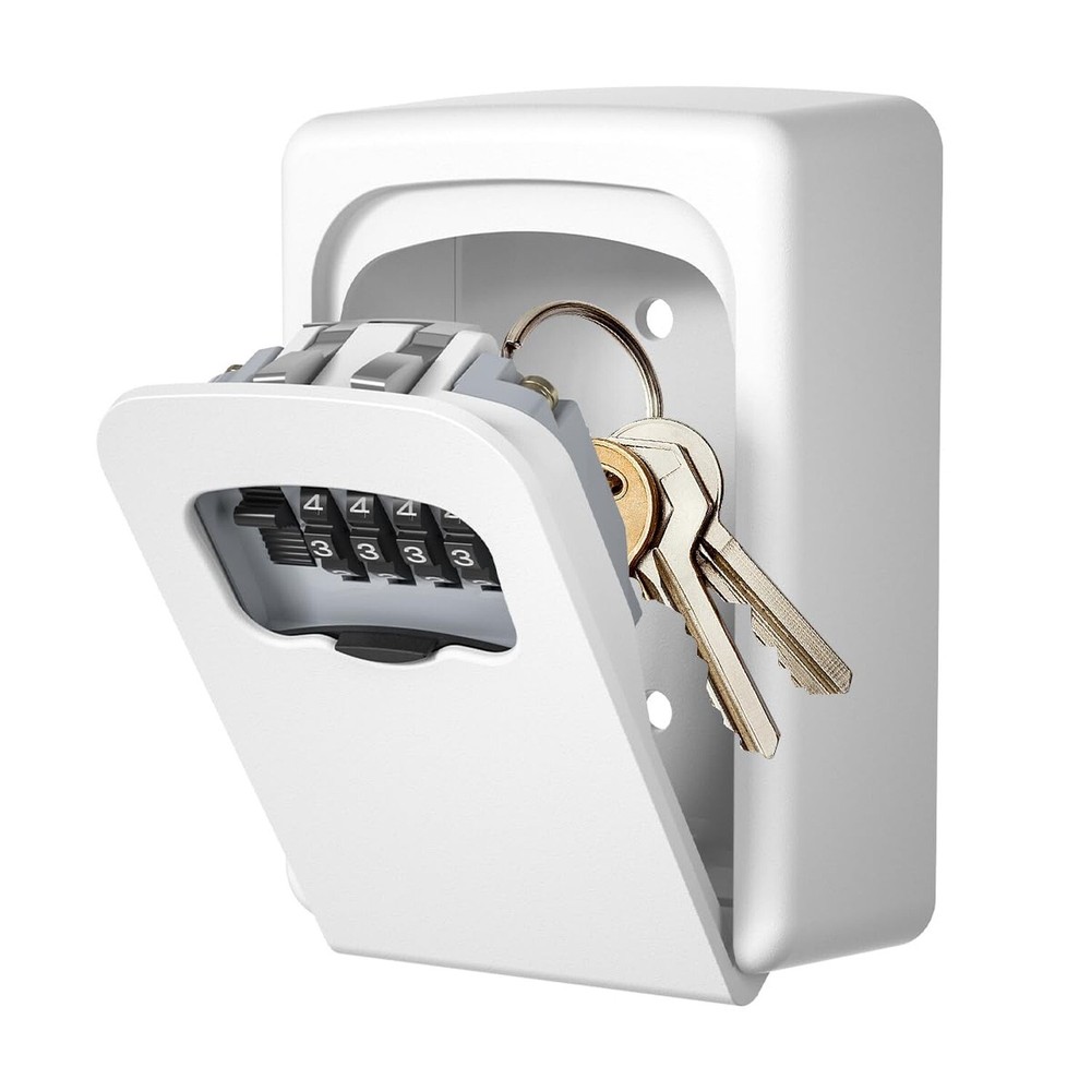 Key Lock Box Wall Mounted, 4 Digit Combination Lockbox for Outside, House Key...