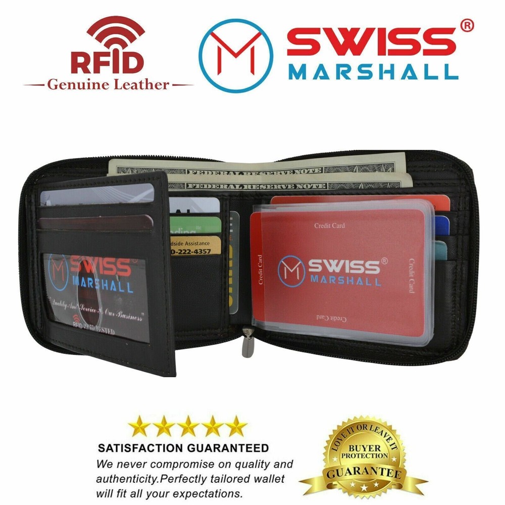 Men's Zipper RFID Blocking Premium Leather Zip-Around ID Bifold Wallet