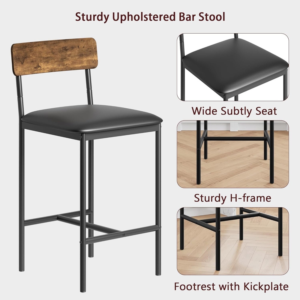 Elegant Retro 3-Piece Dining Set for 2 with Upholstered Bar Stools