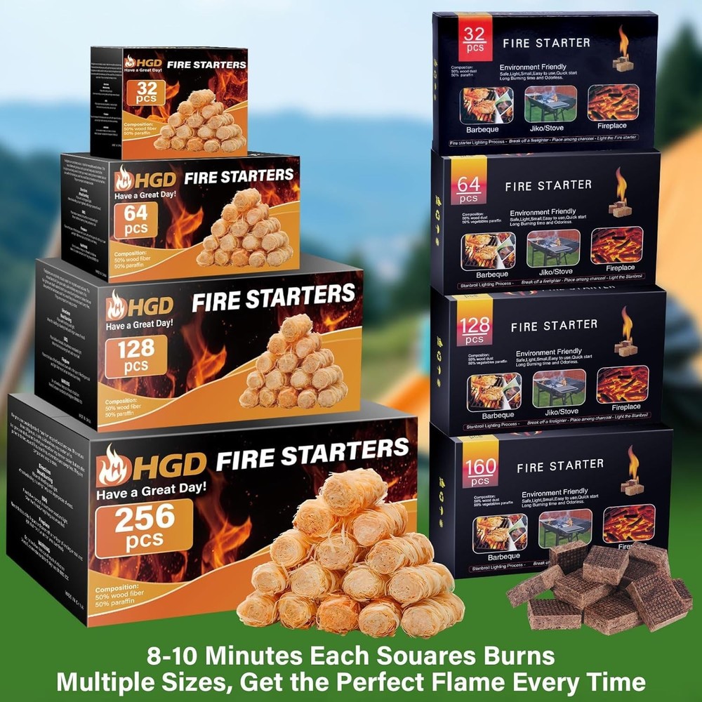 32 Pcs Waterproof Fire Starters - Quick Lighting for BBQ, Campfire & More