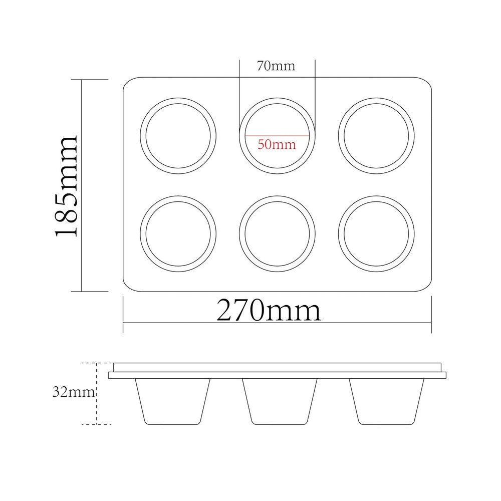 FORBAKE 6 Cups Carbon Steel Nonstick Bakeware Muffin Pan