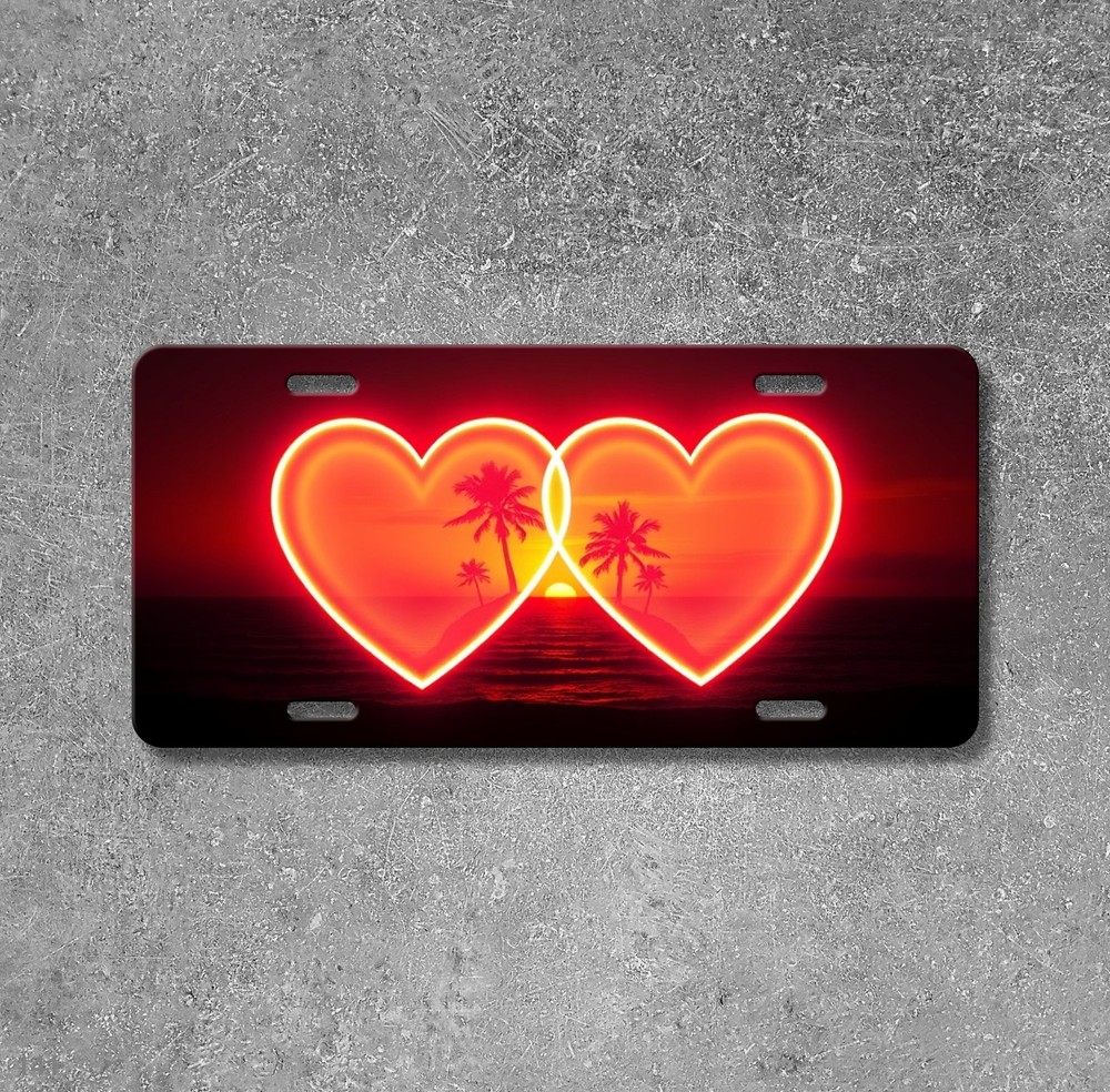 Romantic Two Hearts Artwork Custom Text License Plate Editable Car Tag