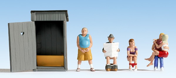 Noch 36560 N Scale Figures & Outhouse -- pkg(6)