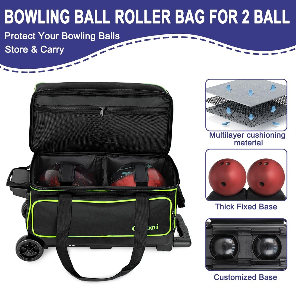 Double Roller 2 two bowling ball bag with wheels with Separate Shoe Compartme