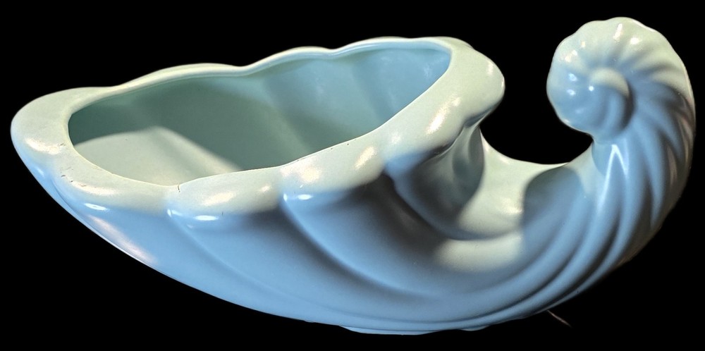 VTG Robin's Egg Blue Ceramic Cornucopia Vase