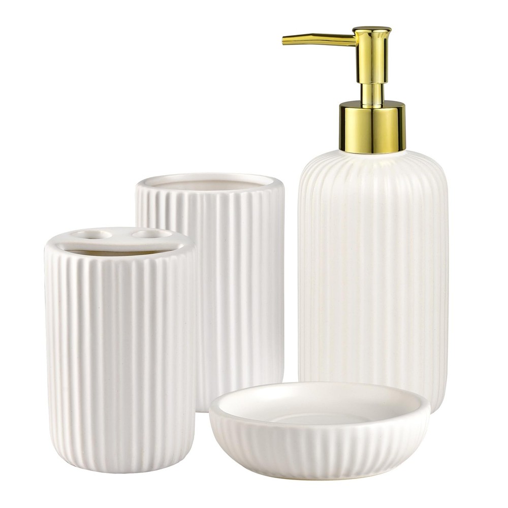 White Bathroom Set, 4PC Ceramic Bathroom Sets Complete-Toothbrush Holders, So...
