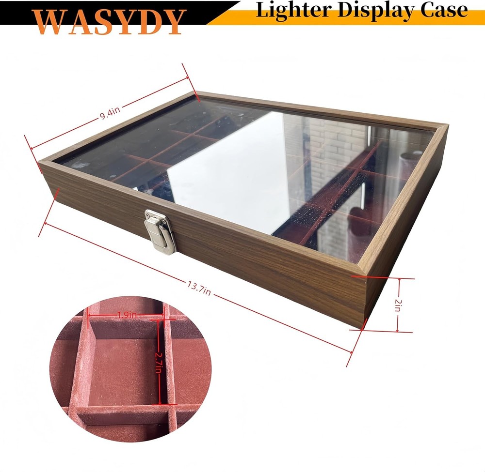 Zippo Lighter Display Case，Zippo Lighter Case With Glass Top&Lock,18 Capacity