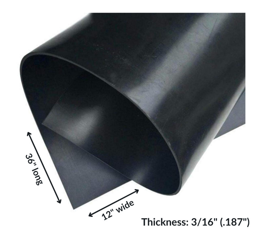 Neoprene Rubber Sheet Solid 3/16" Thick x 12" wide x 36" long 60A Duro, Black