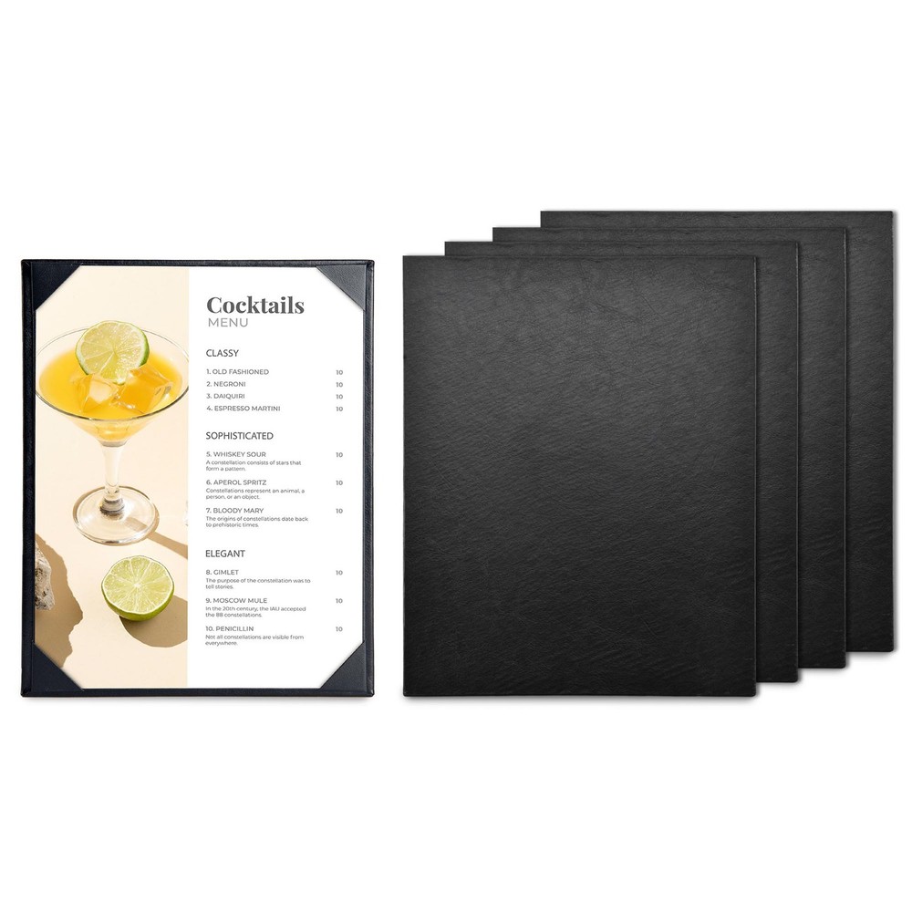 WeChef 5 Pack Leather Menu Covers 8.5"x11" Single Page Angled Corners Wine List