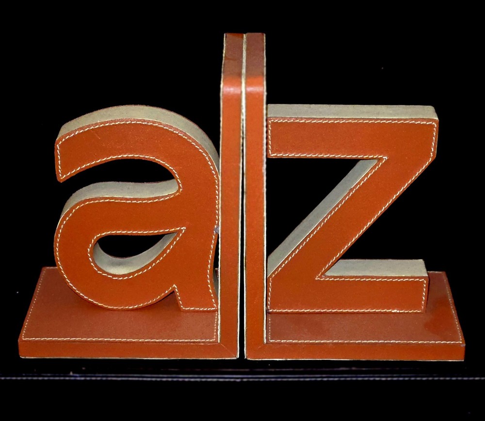 A Z Alphabet Letters Bookends RED Leather