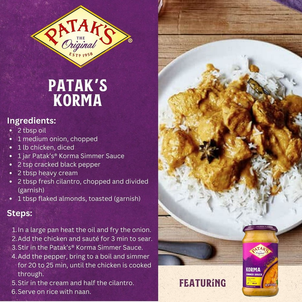 (2 pack) Patak's Korma Simmer Sauce, 15 oz