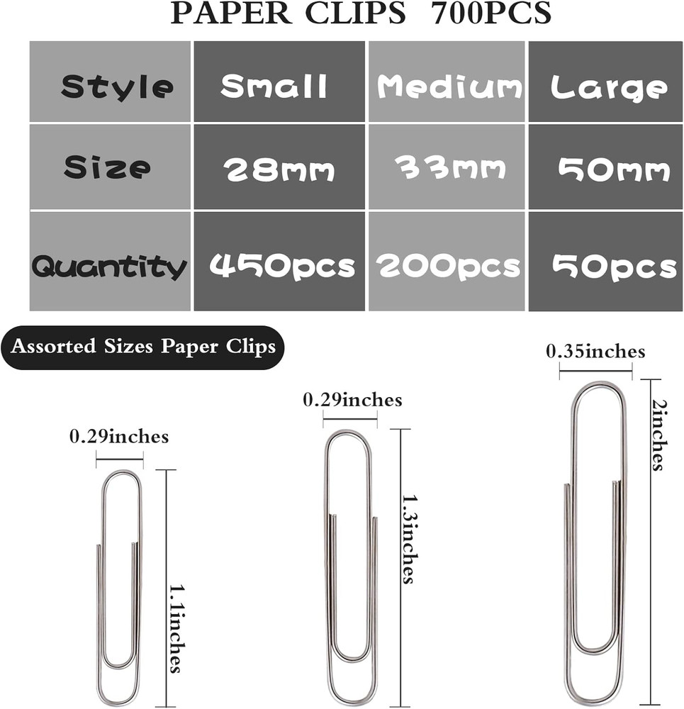 700Pcs Paper Clips Assorted Sizes Large (700PCS)