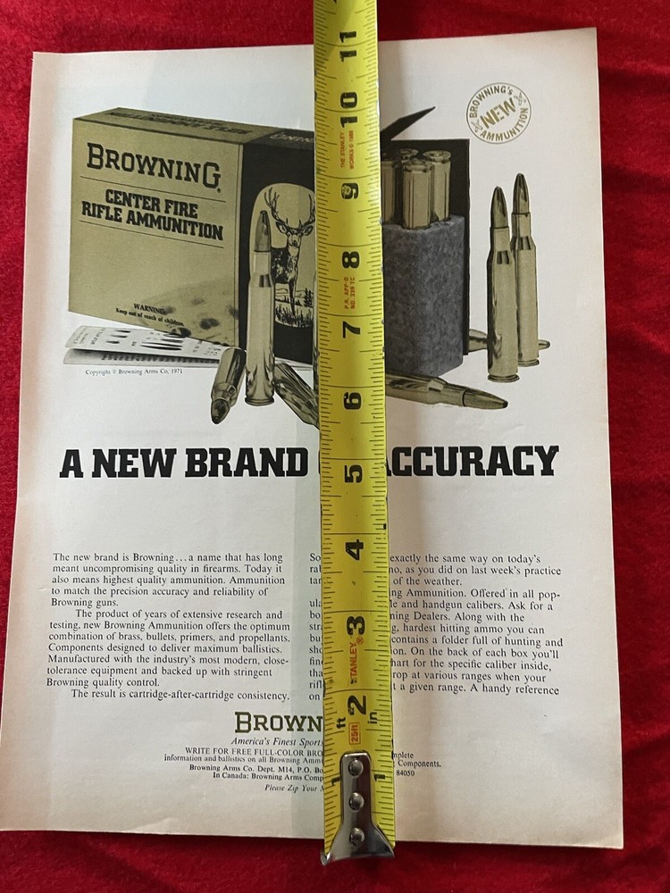 Vintage 1971 Browning Center Fire Ammunition Print Ad