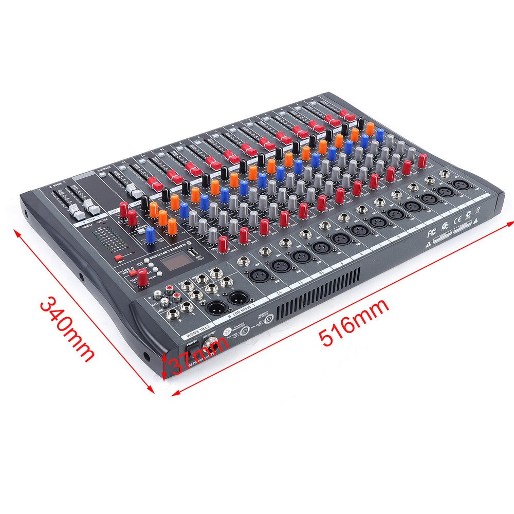 12-Channel USB Bluetooth Live Studio Audio Mixer Power Mixing Console Board Pro