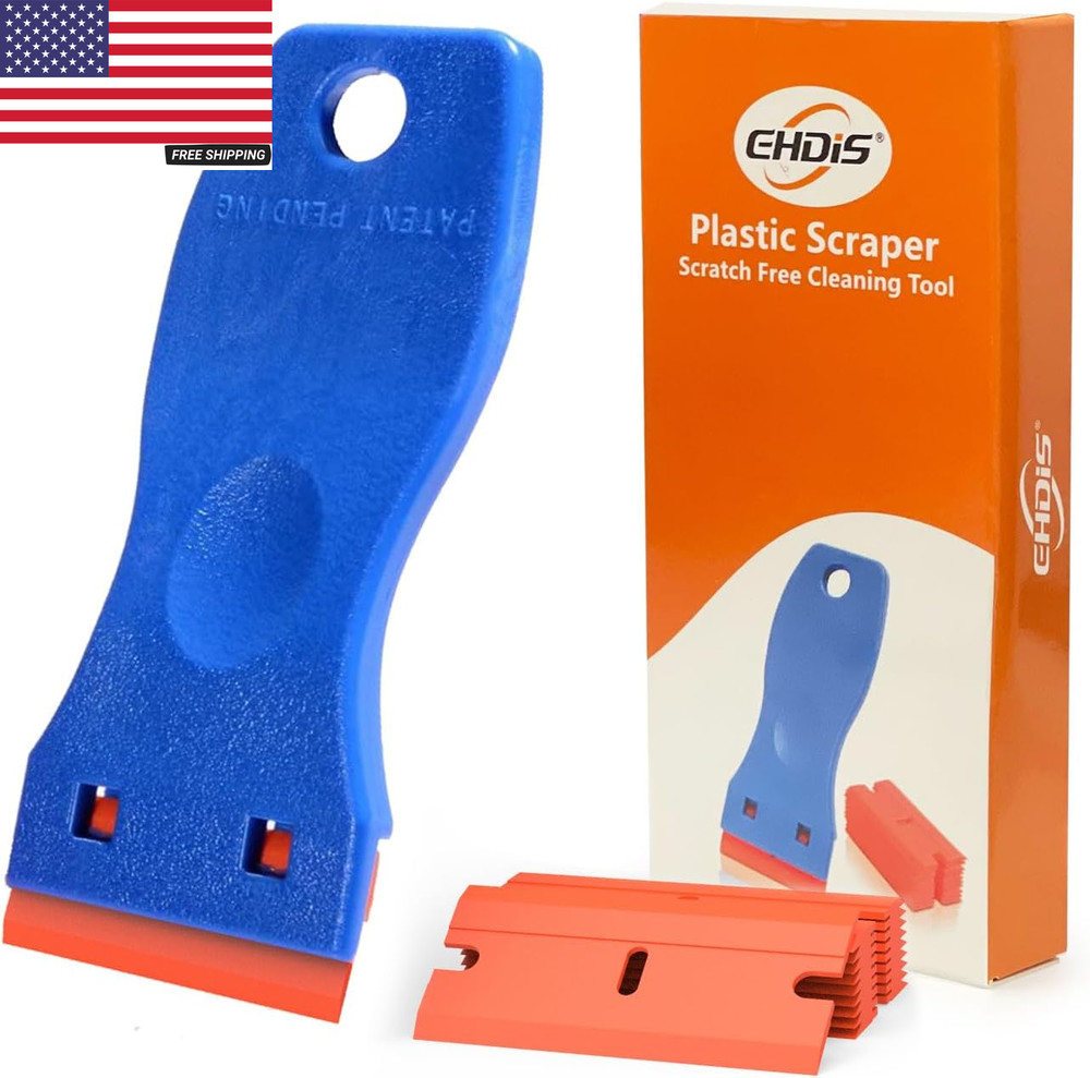 1.5" Plastic Razor Blade Scraper with 10 Extra Double-Edged Blades – Safe Non-Sc