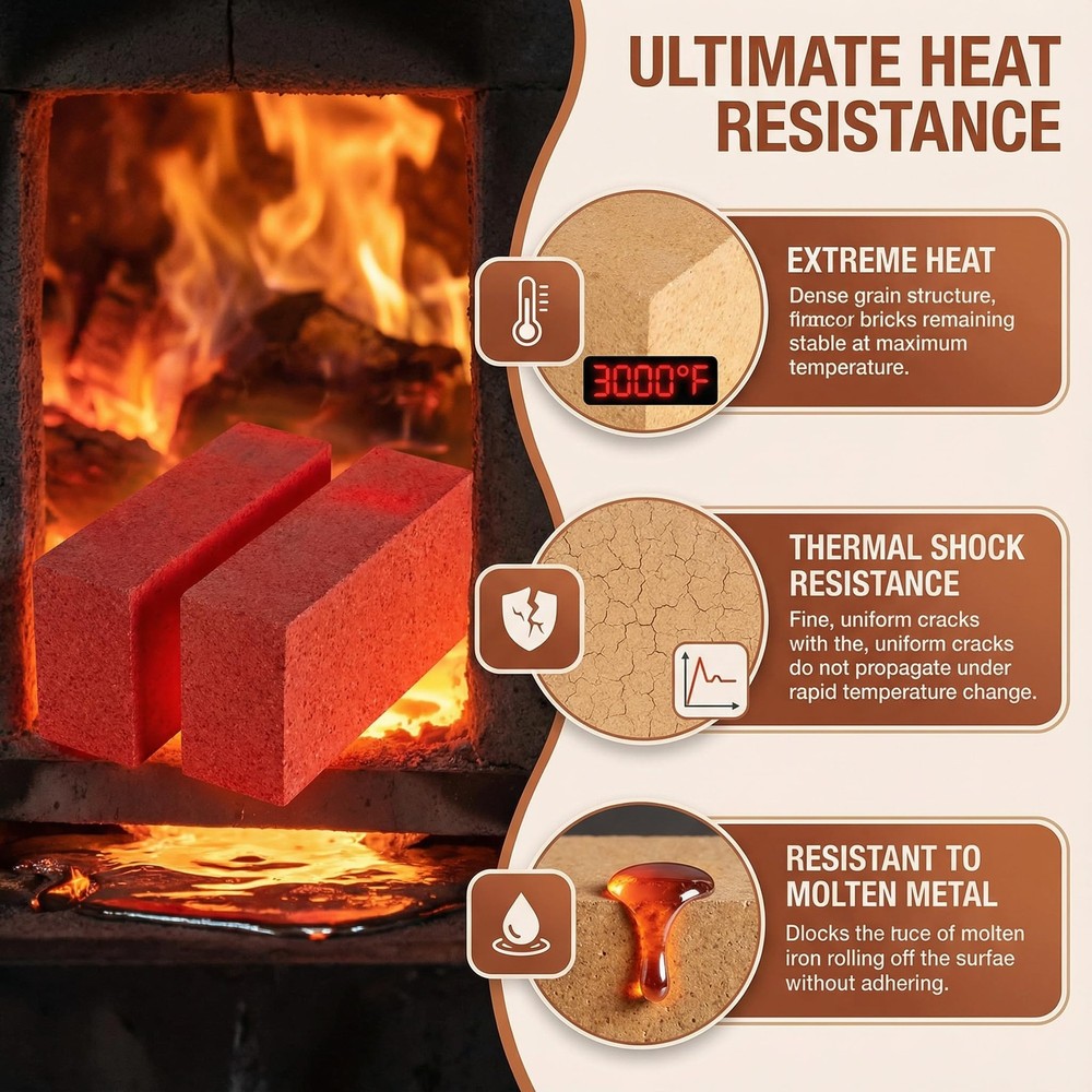 4-Pack High Temp Firebricks 3000°F Insulating 9x4.5x2.5Fireclay Refractory Brick