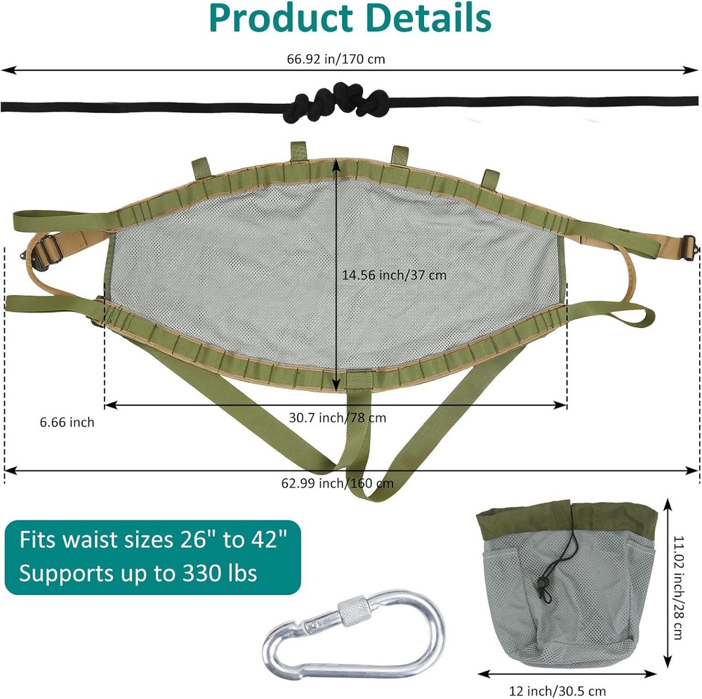Saddle Hunting, Adjustable Tree Climbing Saddle with Carry Bag, Ultra-Large Comf