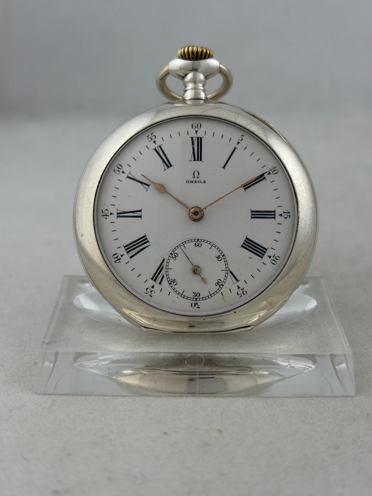 Omega Pocket Watch 0.800 Silver Hand-Wind Mechanical, With Case, Working