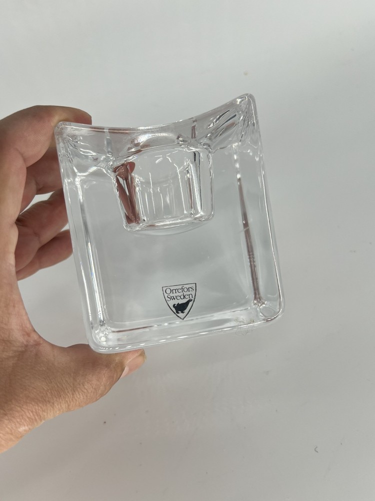 Orrefors Graduating Tealight Crystal Candle Holders S/2