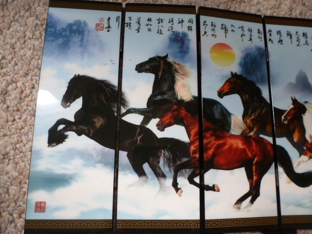 :) Chinese Tabletop 6-panel lacquered screen-Horses-9x18-Just Beautiful!!