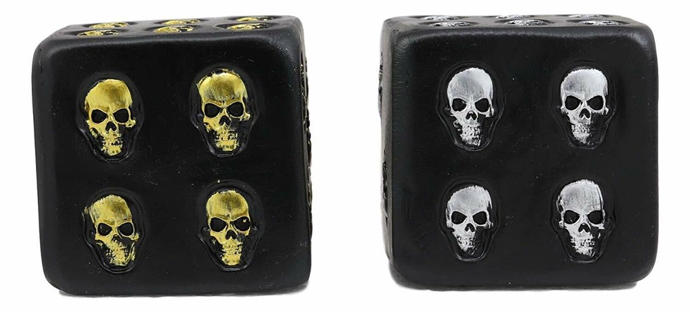 Oversized Decorative 2.25"H Cube Silver And Gold Skull Face Gaming Dice Decor