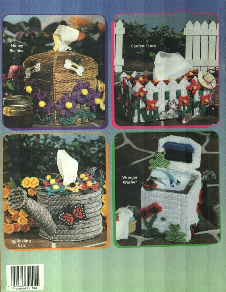 NEW BLOOMIN' TISSUE COVERS 7 FLOWER DESIGNS PLASTIC CANVAS PATTERN BOOK