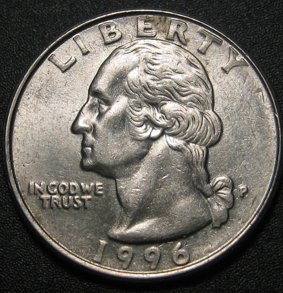 1996 P ERROR WASHINGTON QUARTER WITH VERY LARGE DIE CRACK REVERSE