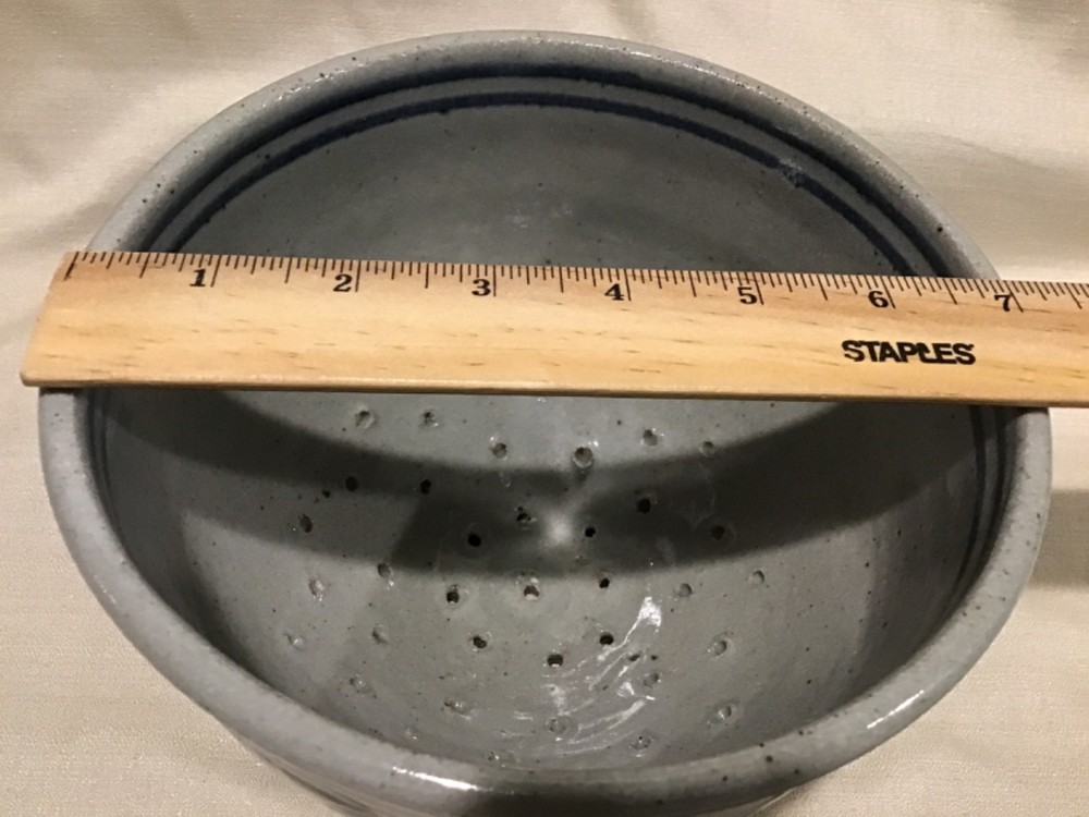 Vintage Blue And Grey Stoneware Colander Strainer 7"